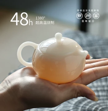 Duzhou Kiln Ice-Jade Small Xi Shi Teapot for Solo Drinking - Gift-Ready Small Teapot, Handmade White Porcelain Pot for Home Brewing