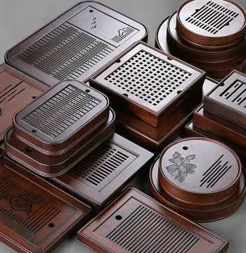 Water-Storage Small Tea Tray, Solid Wood and Bamboo Mini Tea Table, Drainage Tea Sea, Home Dry Brew Tea Holder with Reservoir