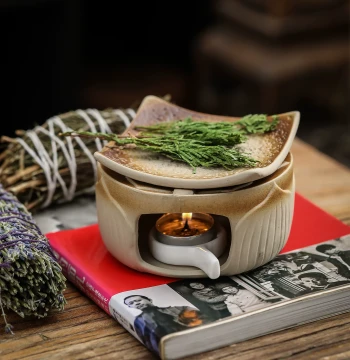 Tea Room Handmade Japanese Roasting Furnace Ceramic Aromatherapy Plant Cedar Incense Burner Candle Heating Tea Roaster Desktop Decor
