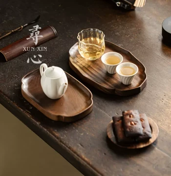 Xunxin Chinese Walnut Wood Pot Holder Tea Tray, Home Solid Wood Dry Brewing Platform, Wooden Tea Storage Table and Snack Plate