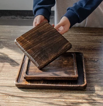 Chinese Style Solid Wood Tray, Home Retro Tea Tray, Dry Brewing Platform, Wooden Snack Plate, Wabi-Sabi Style Square Dish