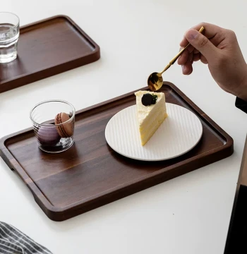 Acacia Wood Solid Rectangular Wooden Tray: Retro Storage Tea Tray, Dim Sum Plate, Japanese Round Coffee and Restaurant Serving Plate