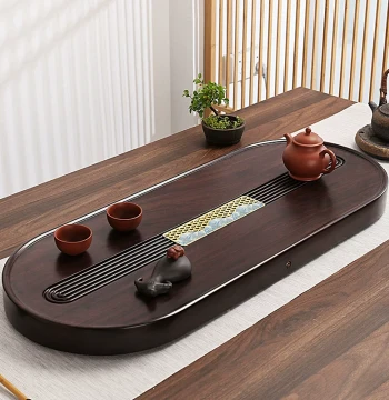 Home Use Black Ebony Wood Solid Natural Tea Tray 2026 New Luxury Living Room Oval Dry Brew Tea Table
