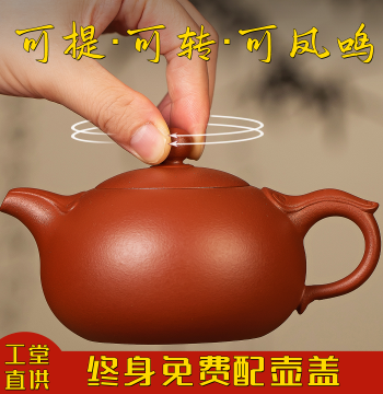 Yixing Zisha Ruyi Xishi Teapot in Raw Zhu Ni Clay, Liftable and Rotatable with Phoenix Whistle, Fully Handmade High-End Home Kung Fu Tea Set