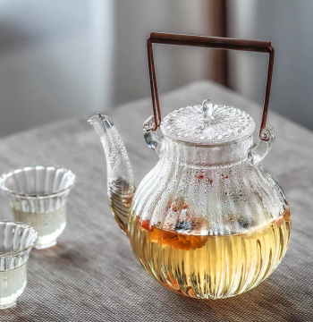 Japanese Handmade Heat-Resistant Glass Teapot for Flower Tea Brewing Kettle Electric Ceramic Stove Handle Pot Chrysanthemum Petal Design Home Use