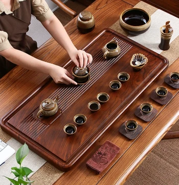 Home Use Rectangular Solid Wood Tea Tray, Kung Fu Tea Set with Drainage, New Chinese Style Office and Living Room Tea Brewing Station