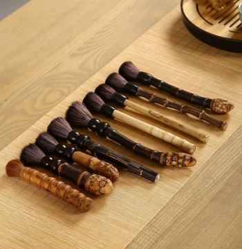 Bamboo Tea Brush, Pot Nourishing Pen, Kung Fu Tea Set Bristle Brush, Tea Sweeping Brush, Non-Shedding Flower Wood Tea Tray Brush, Matching Accessories