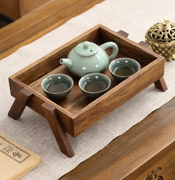 Yili Wooden Dry Brew Station, Small Home Chinese Style Tea Cup Tray, Vintage Solid Wood Tea Table Accessory