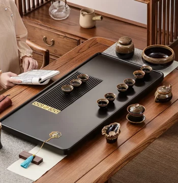 Solid Wood Tea Tray with Drainage System – Modern Minimalist Kung Fu Tea Set for Office or Home, High-End Elegant Design
