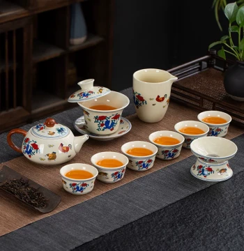 Chenghua Doucai Chicken Cup Teapot Gongfu Tea Set, Home Ceramic Tea Ceremony Accessory, Single Teacup Included