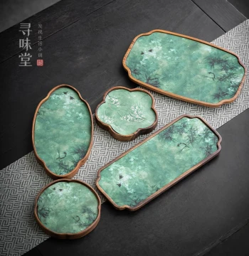 Chinese Style Walnut Wood Dry Tea Tray and Pot Holder | Elegant Solid Wood Brocade Small Tea Tray for Home Tea Sets