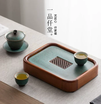 Yipinqiantang Home Tea Tray, Solid Wood Water Storage Japanese Style Brewing Tray, Dry Brewing Platform, Light Luxury Small Tea Station