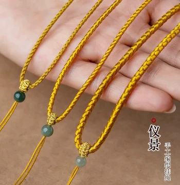 Hetian Jade Emerald Pendant Hanging Rope Peace Buckle Gold Jade Pendant Neck Handmade Braided Necklace Rope Pendant Matching Cord