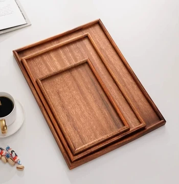 Walnut Wood Tea Tray, New Chinese Style Solid Wood Platter for High-End Home Tea Service and Cup Placement