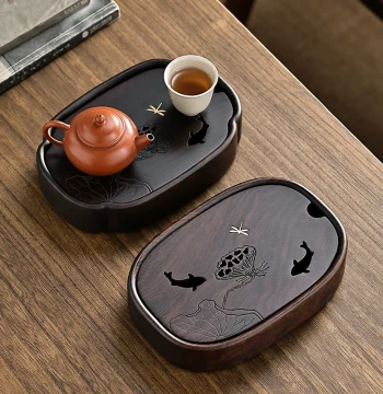 Exquisite Small Tea Tray, Ebony Wood Mini Water-Storage Tea Holder, Home Solid Wood Brewing Tray for Dry Brewing, Light Luxury Style