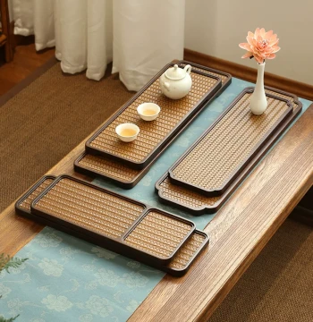 Shanshan Bamboo and Wood Mat Wenpan, Solid Wood Small Dry Brew Tea Tray, Creative Water Storage Serving Tray for Home Tea Room Ambiance