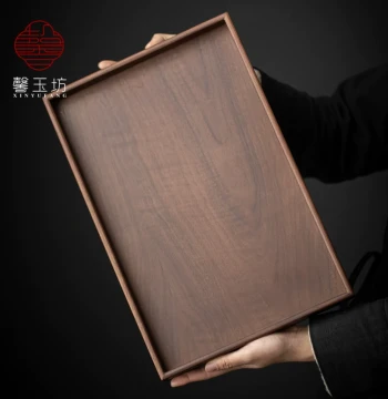 Japanese Style Walnut Wood Tray for Home Use, Tea Snack Serving Tray, Teacup Restaurant Coffee Storage Tray, Solid Wood Dining Platter Large