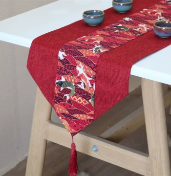 Wujia Wedding Products Chinese Style Wedding Ceremony Table Cloth, Tea Mat Festive Red Table Runner, Wedding Room Double Happiness Tea Table Decoration