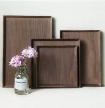 Premium Black Walnut Solid Wood Tray, Rectangular Japanese Style Tea Serving Platter for Home, Restaurant, and Cafe, Fruit and Dining Plate