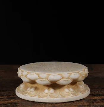 Antique Stone Carving Natural Stone White Stone Han White Jade Lotus Base Retro Nostalgic Tea Mat Clubhouse Decorative Ornament