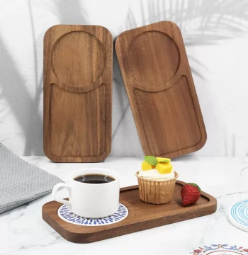 Solid Wood Breakfast Tray, Acacia Wood Dim Sum Plate, Small Tea Tray, Afternoon Tea Coffee Cup Tray with Coasters, Nordic Style