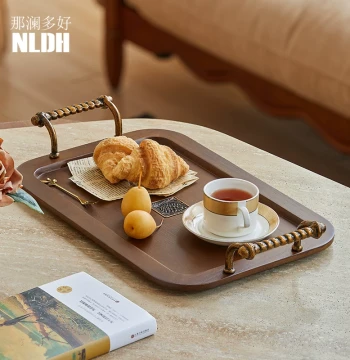 Solid Wood Tray Home American Retro Serving Prep Cake Bread Fruit Platter Tea Tray Cup Platter Partition Plate