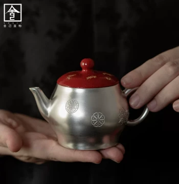 Zhuhua Yinyun Handmade Silver Teapot, High-End Home Tea Set, Lacquerware with Gilded Silver, Drinking Teapot, Single Pot for Brewing