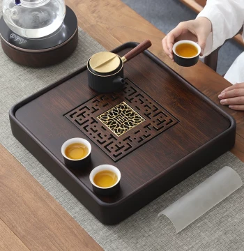 Square Bamboo Tea Tray with Dual Drainage Function, Simple Solid Wood Tea Set Holder, Small Dry Brewing Table with Water Reservoir