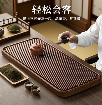 GIANXI Tea Tray for Home Use, 2026 New Arrival Solid Wood Tea Serving Tray, Tea Set for Office, Bakelite Tea Sea with Drainage, Dry Brewing Table