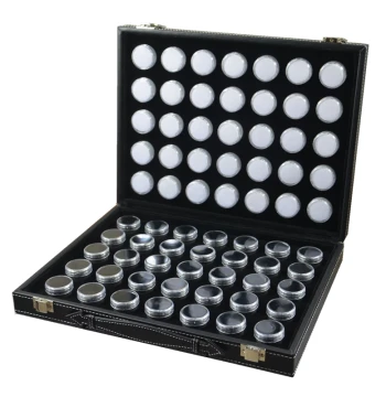 70-Slot Transparent Round Loose Stone and Diamond Storage Ring Face Display Box for Antiques, Jade, Jadeite, and Jewelry; Square Portable Case with Handle
