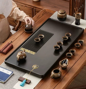 Home Use Solid Wood New Chinese Style Kung Fu Tea Sea Tea Set, Minimalist Drainage Tea Station for Living Room and Office