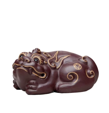 Yixing Zisha Tea Pet Gold-Plated Pixiu Ornament Sculpture, Creative Teaware Accessory, Wealth-Attracting Pair of Pixiu, Breedable