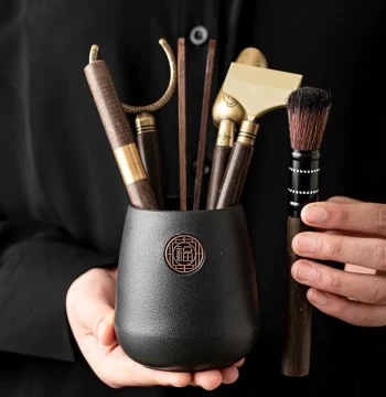 Complete Set of Six Gentlemen of Tea Ceremony Tools, Kung Fu Tea Set Accessories, Tea Table, Tea Tray, and Brewing Cups