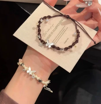 Withered Wood Meets Spring Butterfly and Star Bracelet for Women, Autumn/Winter Niche Hand-Braided Couple Rope, Premium Feel Bestie Jewelry