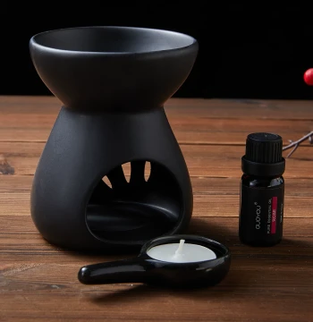Large Black Ceramic Indoor Aromatherapy Burner for Sandalwood, Candle Wax Melting, and Incense Powder, Prevents Smoke Spread