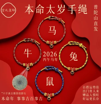 Putuo Mountain 2026 Year of the Horse Benming Year Red String Bracelet – Hand-Braided Guardian Cord for Horse, Rat, Ox, and Rabbit Zodiac Signs