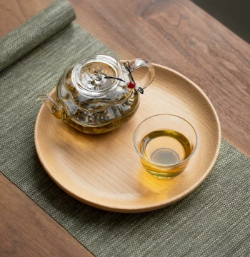 Japanese Style Beech Wood Round Plate Solid Wood Tea Tray Dining Plate Fruit Plate Snack Plate Storage Platter Circular Solid Wood Tray
