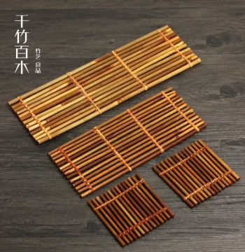 Bamboo Small Raft BBQ Bamboo Decoration Purple Bamboo Cup Holder Tea Mat Coaster Pot Pad Heat Insulation Pad Tea Curtain Tea Mat Bamboo Pad