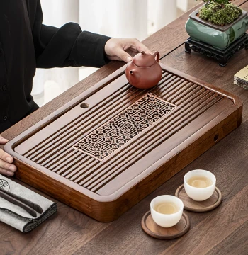 Premium Thickened Solid Wood Tea Tray for Home Use, Dual-Function Drainage & Water Storage Dry Brewing Station, Small Tea Table with Drip Tray