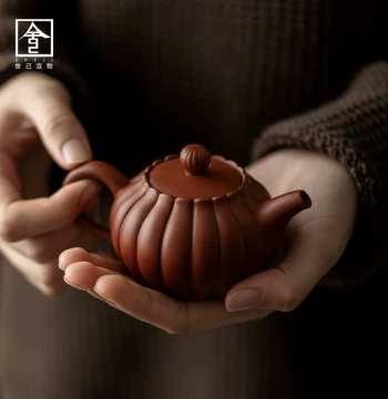 Yixing Purple Clay Pumpkin Teapot, Handmade Tea Brewing Pot, Household Drinking Teapot, Zhu Ni Da Hong Pao Teapot, Pure Handmade Single Pot