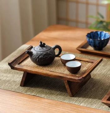 Thai Solid Wood Home Dry Brew Tea Tray Retro Small Tea Station Rectangular Tea Cup Tray Zen Bamboo Woven Tea Tray