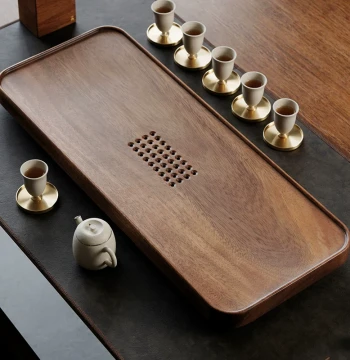 Black Walnut Wood Tea Tray, Home Solid Wood Tea Station, Minimalist Japanese Style Tea Sea with Water Storage and Drainage, Kung Fu Tea Set