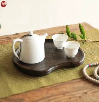 Japanese Style Burnt Paulownia Solid Wood Tray, Tea Tray, Half-Moon Fruit Plate, Wooden Dish for Snacks, Nuts, and Cake