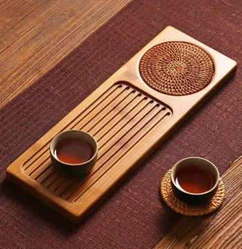 Bamboo and Wood Tea Tray Dry Brewing Platform Home Japanese Style Handmade Solid Wood Drainage Simple Kung Fu Tea Set Tray