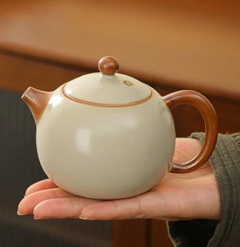 Beige Ru Kiln Teapot, Ru Porcelain Xishi Pot, Handmade Ceramic Single Teapot for Home Brewing, Premium Kung Fu Tea Set, Large Size