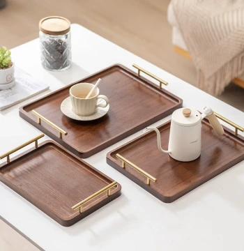 Right-Angle Bamboo Tea Tray with Solid Wood Handle, Modern Chinese Style Small Tea Table, Wooden Serving Tray for Home and Hotel Use