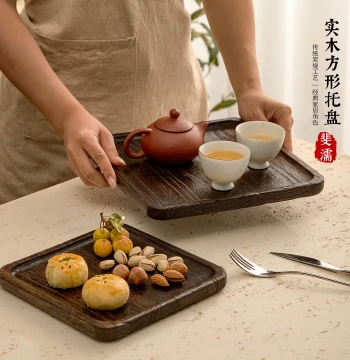Chinese Style Solid Wood Tray Home Retro Tea Tray Dry Brewing Table Wooden Snack Plate Wabi-Sabi Style Tableware Square Plate