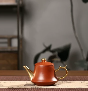 Chaozhou Old Anshun Kung Fu Tea Brewing Pot Cinnabar Clay Gilded Large Mouth Hanzhong Pot Three-Cup Home Small Teapot Handmade Pot
