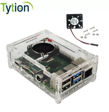 Raspberry Pi 4B Case, Raspberry Pi Development Board Enclosure, Transparent Acrylic Motherboard Box + Fan