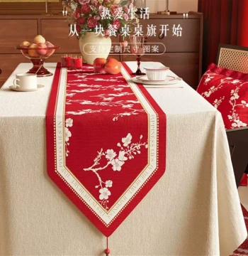 New Year Table Runner – Red Festive Dragon Year Atmosphere Decorative Tea Mat for Living Room and Dining Table Centerpiece